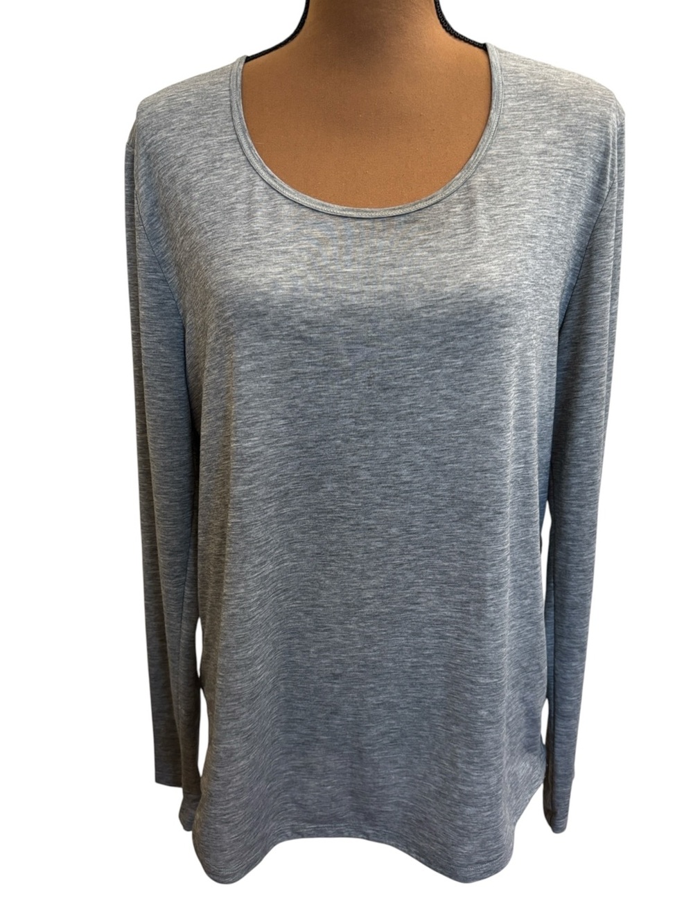 Lucy LucyTech Heathered Gray Scoop Neck Long Sleeve Workout Tee Shirt Size XL